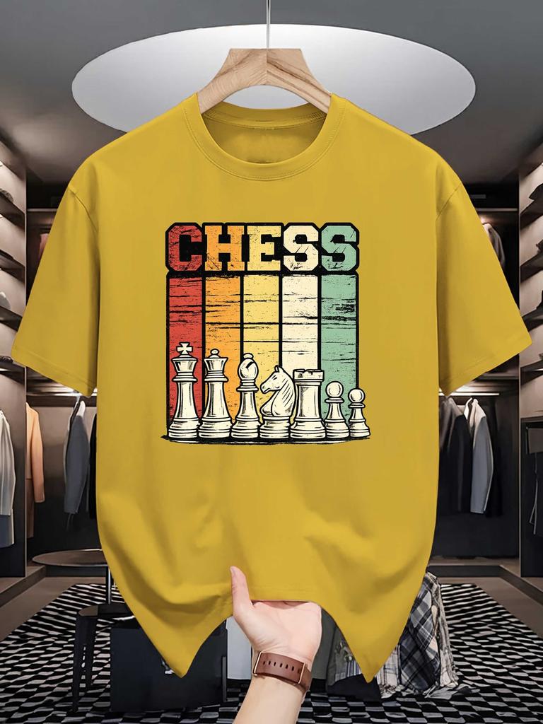 Retro Distressed Chess Pieces Graphic Unisexs Crew Neck T Shirt Board Game Print Short Sleeve Casual Cotton Daily Street Tops