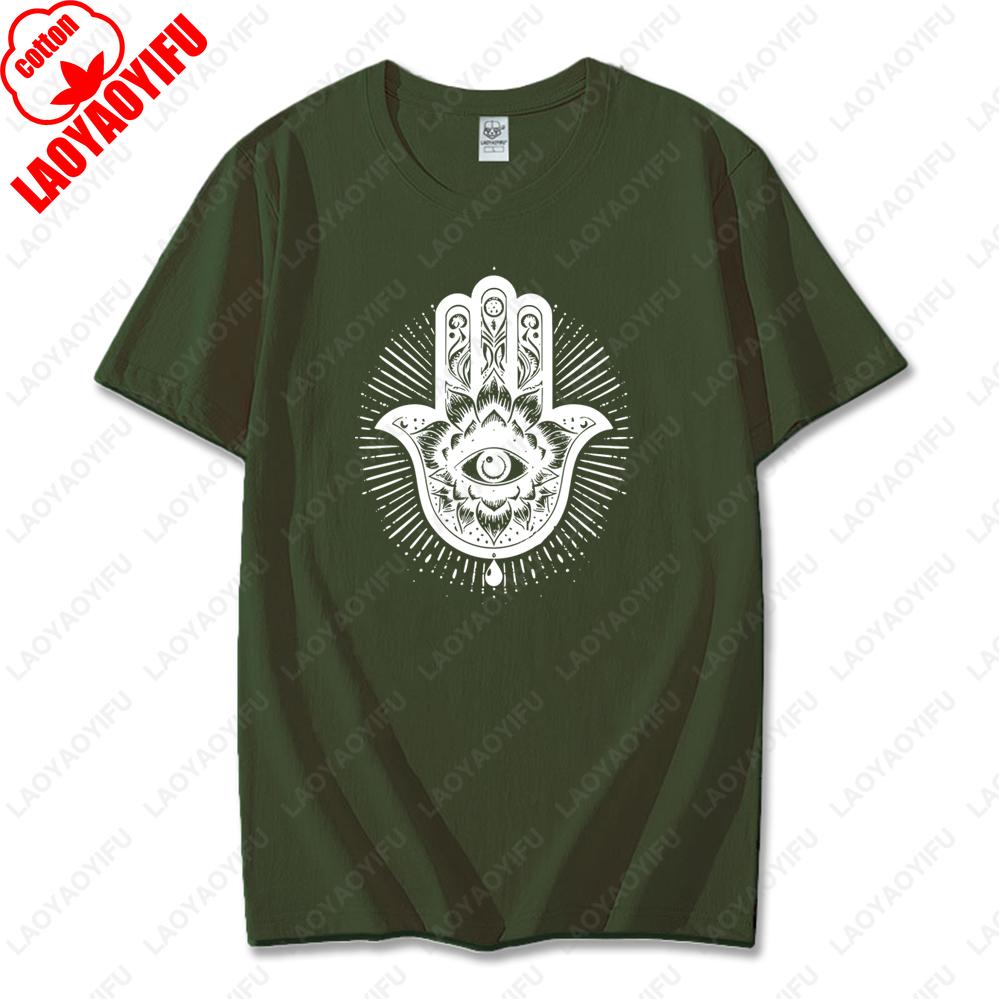 Men Women Hamsa Hand TShirt with Eye Protection Graphic Printed Tees Classic Fashion Cotton Streetwear Unisex Casual Design Tops