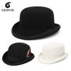 GEMVIE  4 Sizes 100% Wool Black Beige Felt Derby Bowler Hat with Feather Women Men Party Formal Fedora Costume Magician Hat
