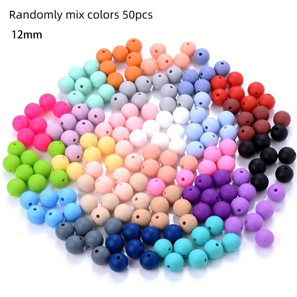 50/100PCS mixed silicone beads, 12mm/15mm DIY craft beads, suitable for keychains, bracelets, necklaces, and jewelry making