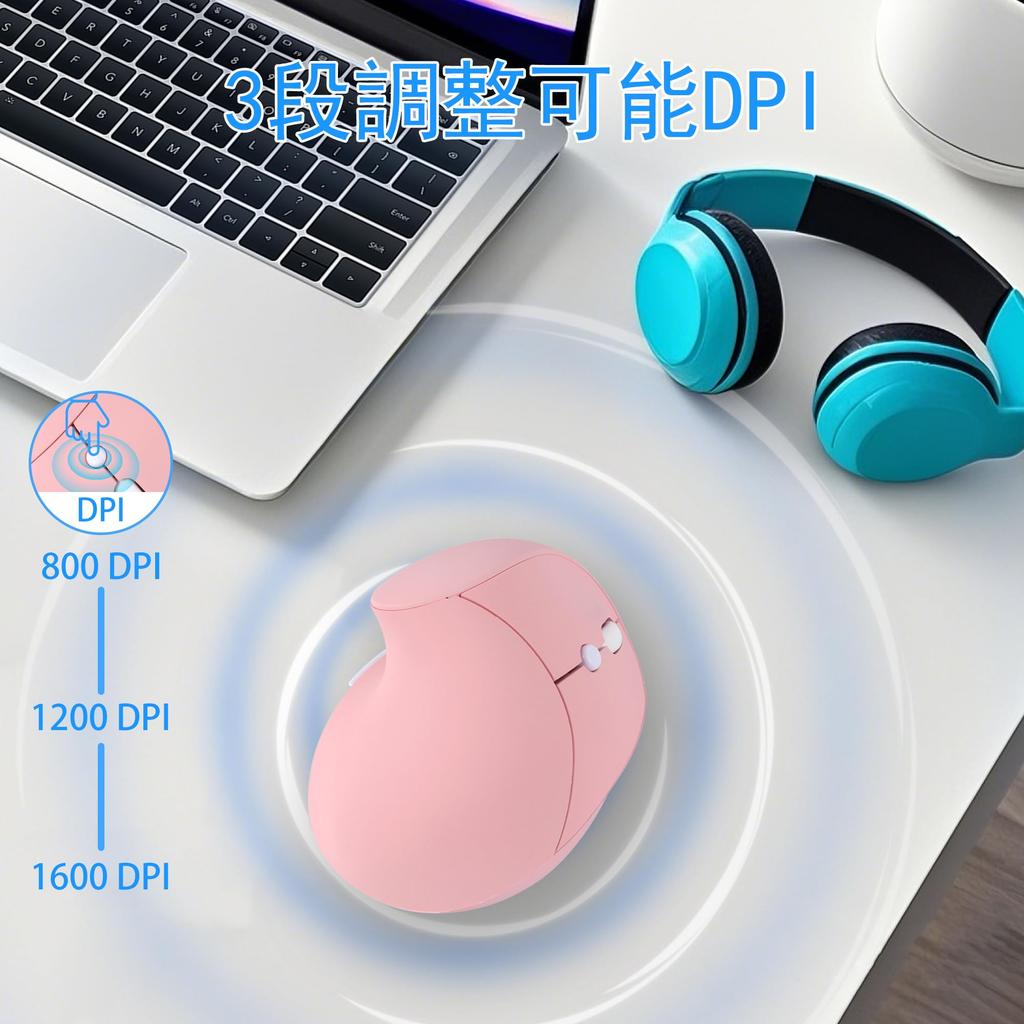 Ergonomic Wireless Vertical Mouse, 2.4GHz Optical Wireless, Right-Handed, 3-Level Adjustable DPI, Rechargeable, Ergonomic, Wrist-Relieving, High