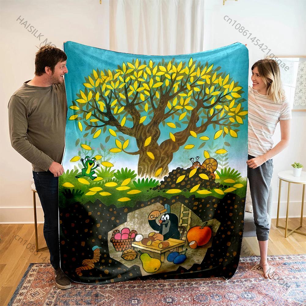 Cute Little Mole Print Cartoon Blanket Warm Soft and Comfortable Home Travel Sofa Bedding Camping Cars Cover Blanket for Gifts