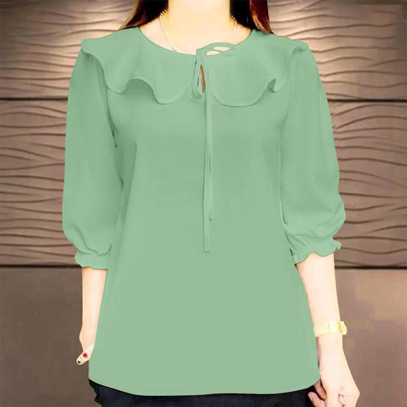 ZANZEA Women Ruffles Round Neck Casual 3/4 Sleeve Loose Blouse