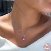 Pear Cut Twinkling Zircon Pink CZ Waterdrop Sterling Silver Chain Pendant Necklace for Women Everyday Wear Jewelry Anniversary