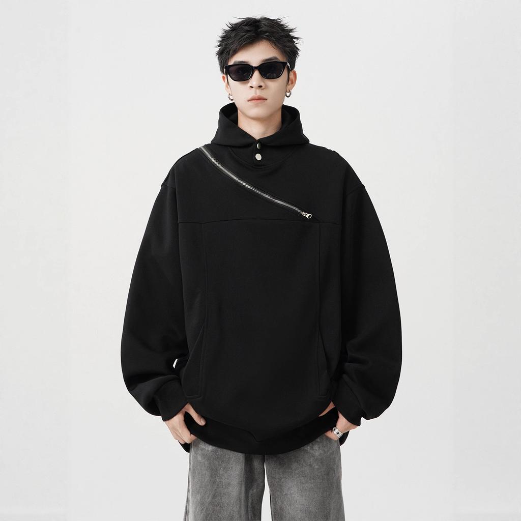 Hooded Sweater Men's Autumn and Winter New Zipper Design Loose Hoodie Coat