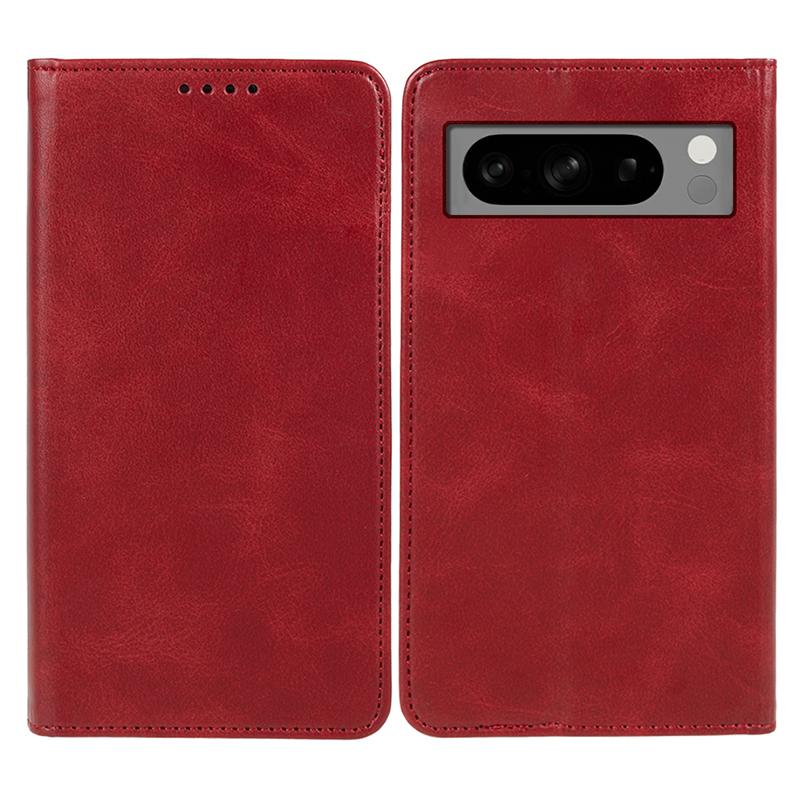 

PU Leather Case for Google Pixel 8 Pro Shell Magnetic Calf Texture Phone Wallet Cover Red