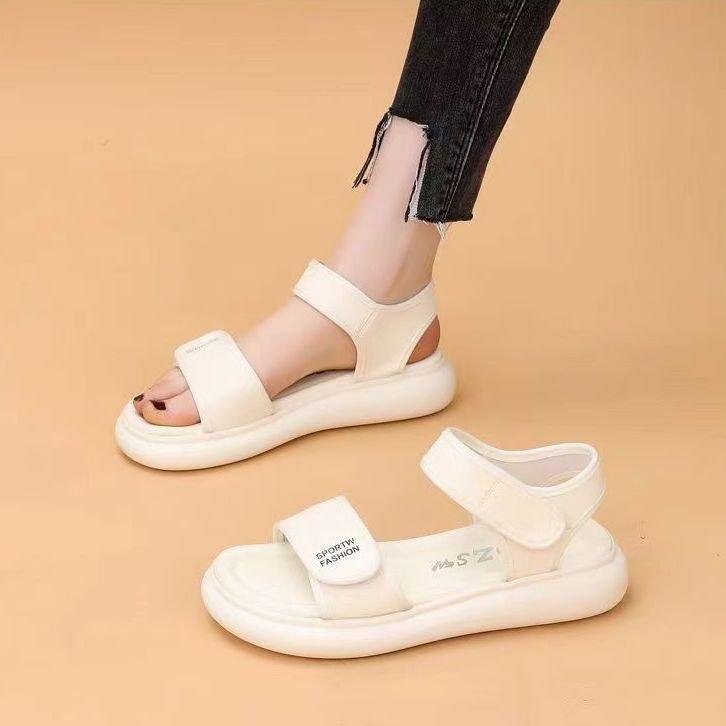 

Sports sandals women s summer 2025 new shit-stepping flat-bottomed Velcro pregnant women soft-soled non-slip Roman beach shoes 35