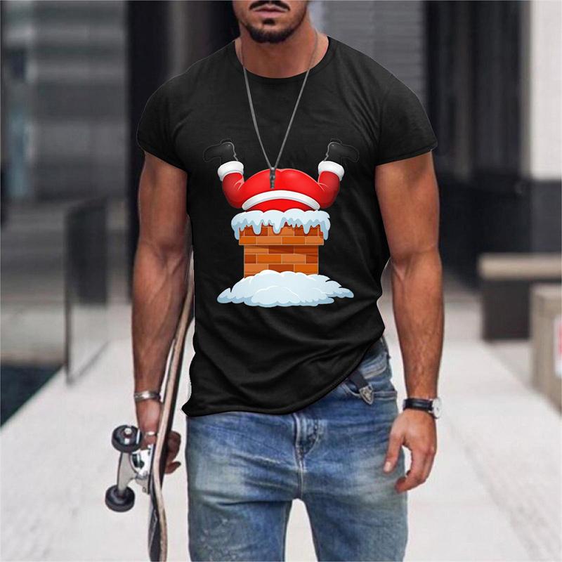 Santa Claus Deer Pattern T Shirt For Men Christmas 3D Printed Tees Summer Casual Loose T-Shirts O-Neck Short Sleeve Tops