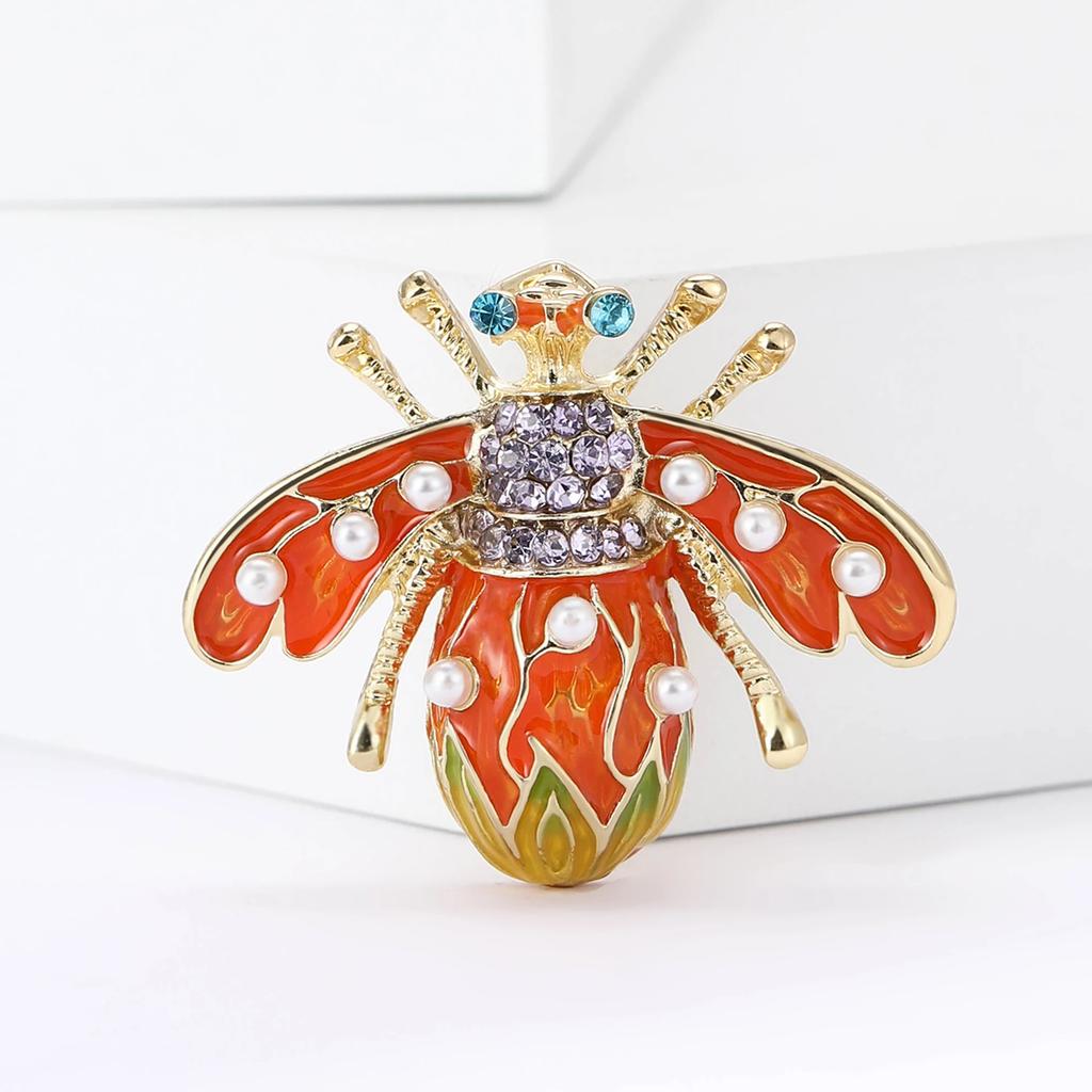 Rhinestone Oil Paint Bee Brooches for Women Unisex Pearl Insect Pins Event Party Backpack Decoration Clothes Accessories