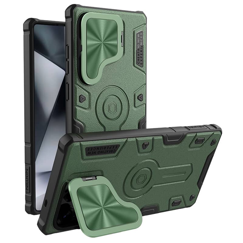 For Samsung Galaxy S25 Ultra Case NILLKIN CamShield Armor Prop Flip Lens Bracket Case with Kickstand for Samsung S25 Ultra Cover For Galaxy S25 Ultra зелёный