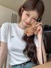 Women's 2025 Korean Style Bowknot Embroidered Slim Fit T-Shirt, Short Sleeve, Round Neck