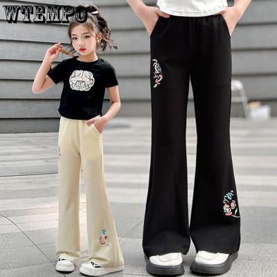Mädchen Eisseidenhose Sommer Schlaghose Kinder Bestickte Freizeithose