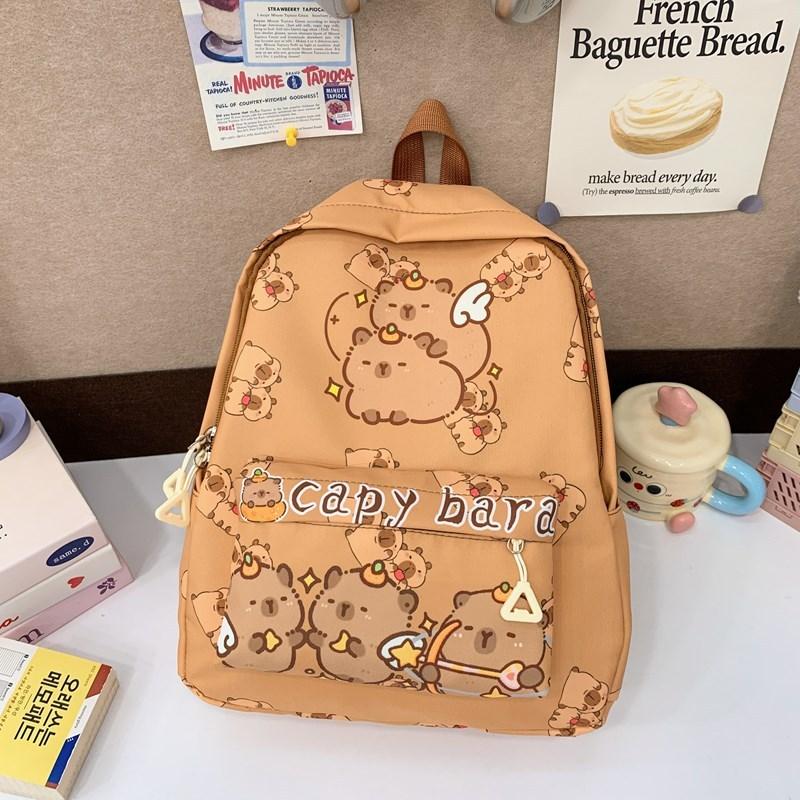 Capybara Letter Pattern Cartoon Kids Backpack With Breathable Material Nylon
