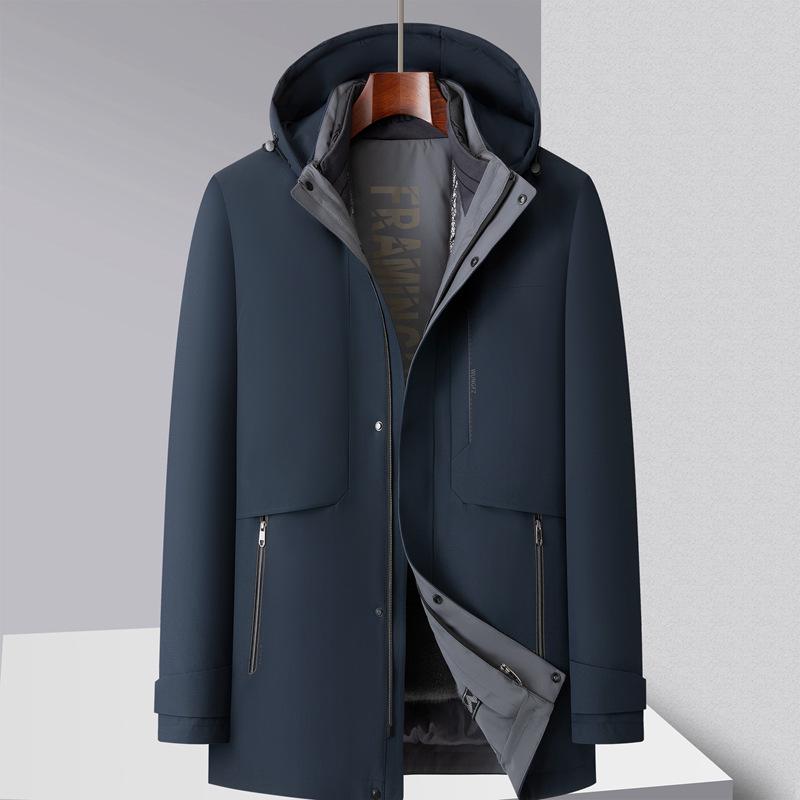 Мужская зимняя куртка средней длины со съемной подкладкой из 90% белого гусиного пуха L