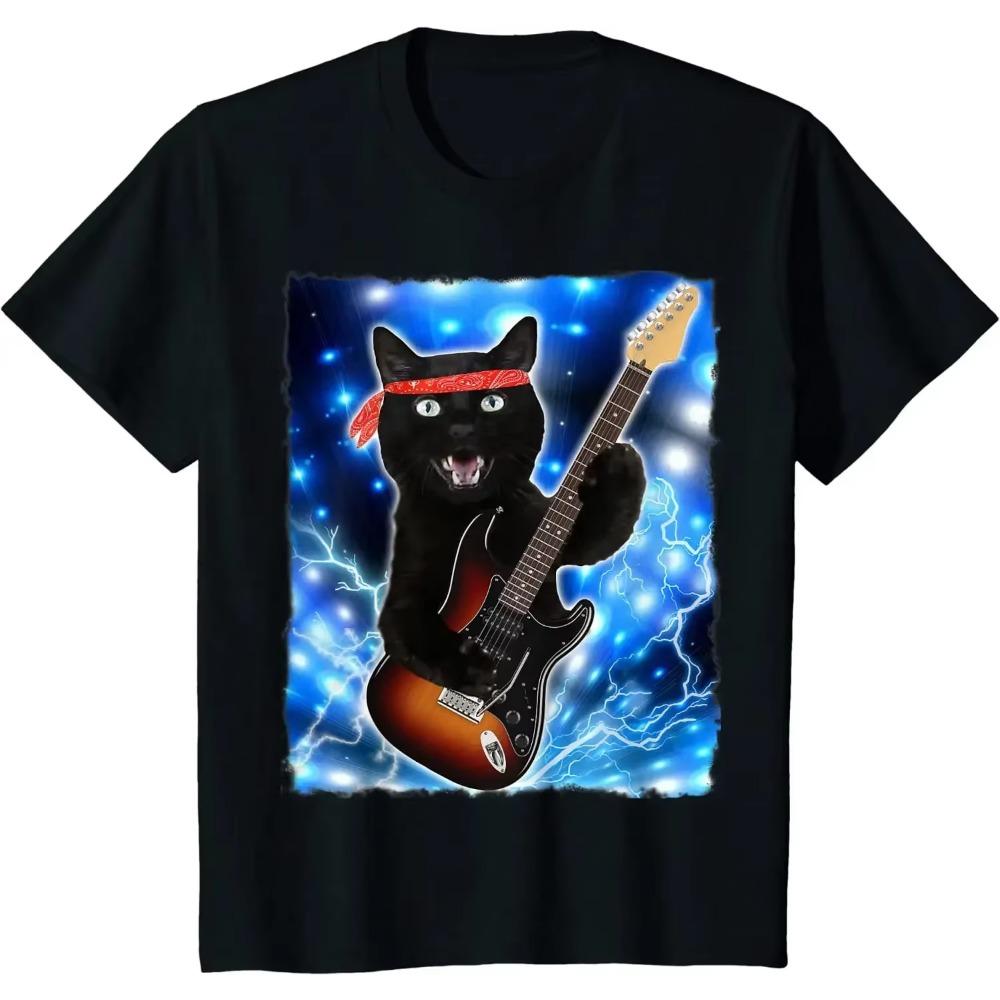 Cat Guitar Shirt Rock Men Women Tshirts Tee Vintage T Shirt Casual Cotton Daily Four Seasons Tees Harajuku Graphic T Shirts