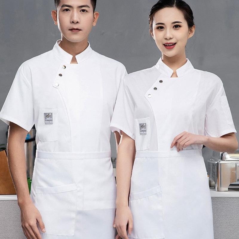 Comfortable Unisex Cook Shirt Short Sleeves Professional Kitchen Wear Hotel Restaurant Work Coat