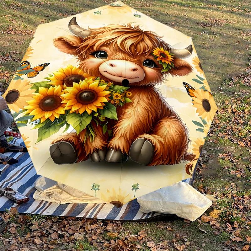1PC cow sunflowersAutomatic Open/Close Umbrella with Windproof, 8-Rib Sturdy Canopy, Durable Ribs, Fashionable Design, Outdoor Accessory, Fun Prin, Ho