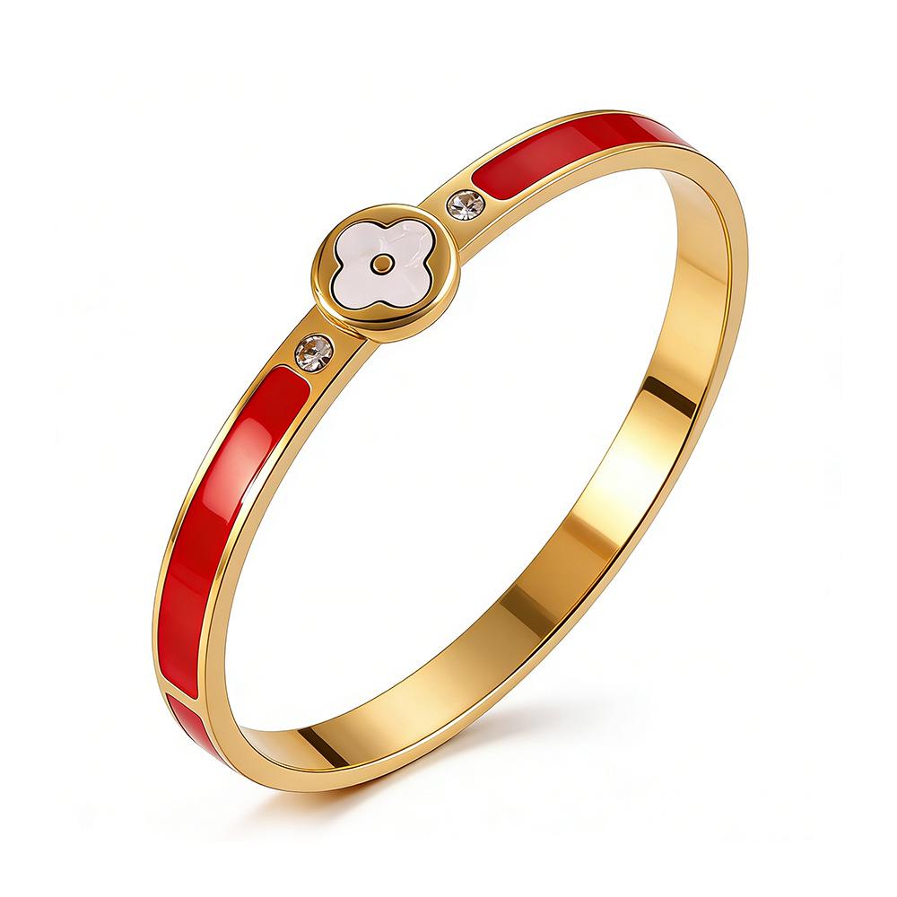 Γυναικείο Βραχιόλι Τιτανίου με Επιχρύσωση, Ανθεκτικό στο Χρώμα, Τετράφυλλο Τριφύλλι