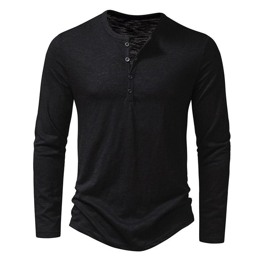 Men's Long Sleeve Henley Shirt Casual Lightweight Pullover Crew Neck Soft Knit Top with Button Front Design for Daily Wear