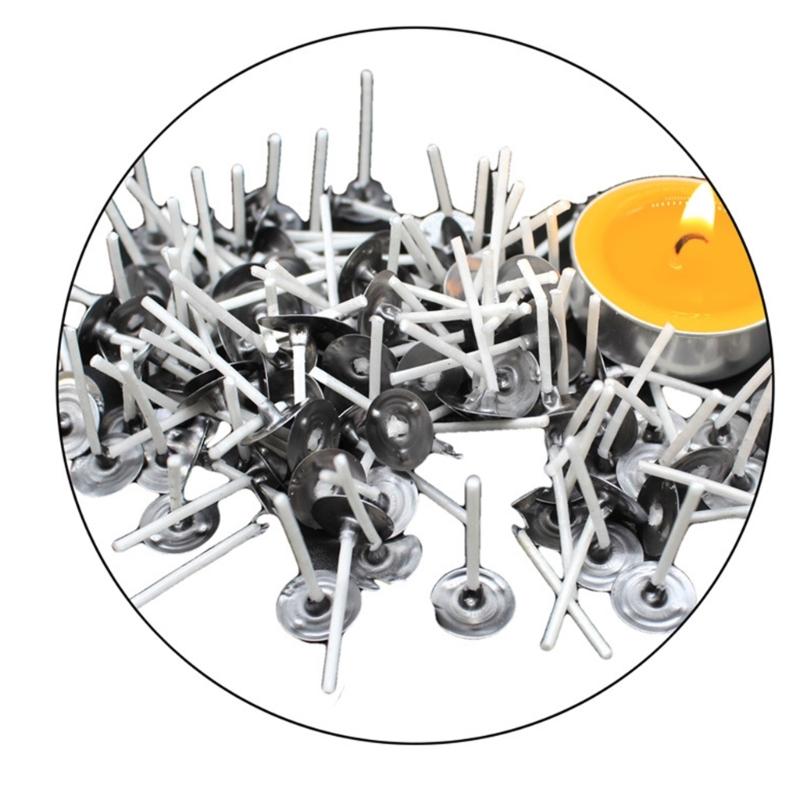 200Pcs Smokeless Natural Coated Cotton Candle Wicks Cores with Metal Tabs Base for DIY Tealight Candle Making Supplies