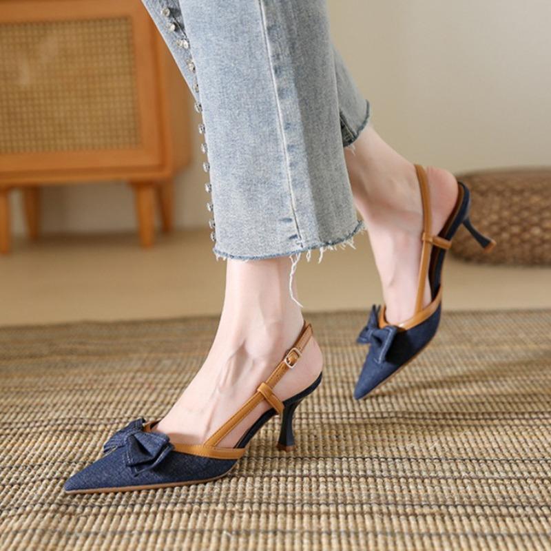 Women's High Heeled Sandals Fashion Bow Design High Heel Sandals Women Pointed High Heeled Sandals Sandalias De Mujer Verano2025