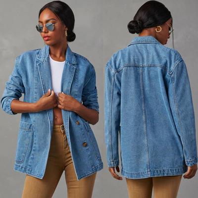 Versatile Women's Washed Blue Denim Casual Jacket