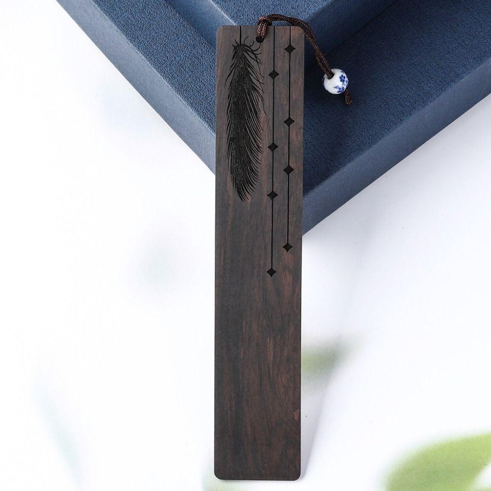 High Quality Chinese Style Bookmark Sandalwood Carving Wooden Book Mark Sun Moon Starry Mountain Book Clip Students Teachers