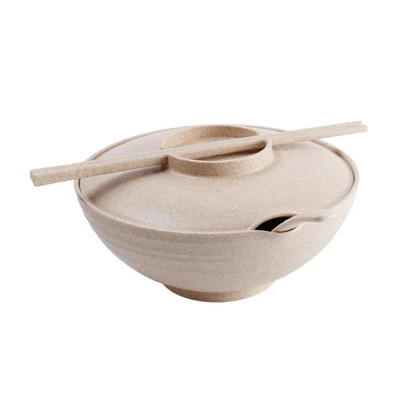 Household Bowls Spoons Chopsticks Set With Lid for Instant Food, 3pcs Wheat Straw Bowl, Instant Noodles Bowl, Kitchen Tableware