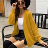 Women S V Neck Knitted Cardigan Long Sleeve Solid Color Loose Fit Sweater