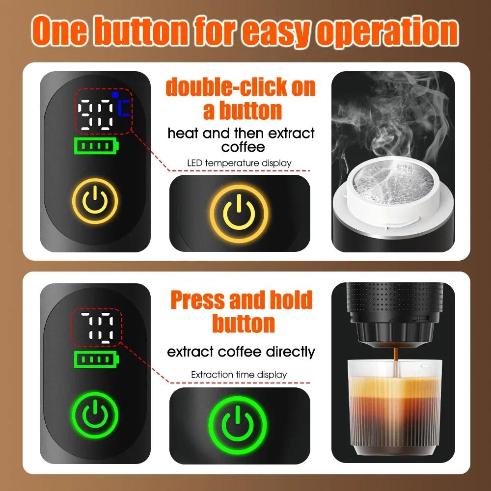 Foombthe Portable Espresso Coffee Machine With Digital Display 3-in-1 Capsule Coffee Maker for Car & Home Camping Coffee Maker