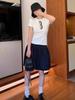 Women's Navy Blue High-Waisted A-Line Skirt, Slimming & Anti-Exposure, Tiered Japanese Academy Style, Half-Length Short Skirt