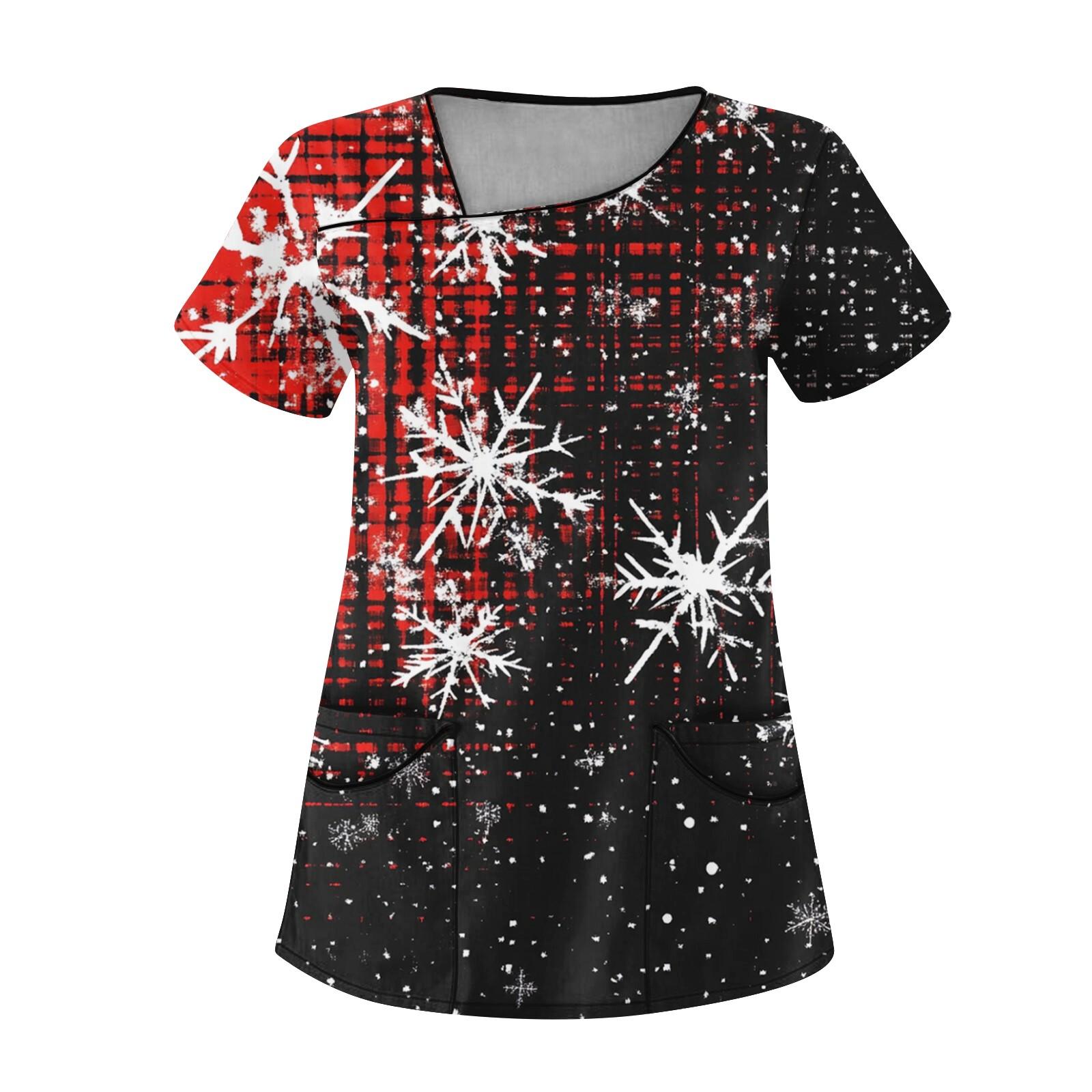 

Женская рабочая одежда с рождественским принтом, покатый воротник и двухслойные карманы, базовый пуловер сверху M винный