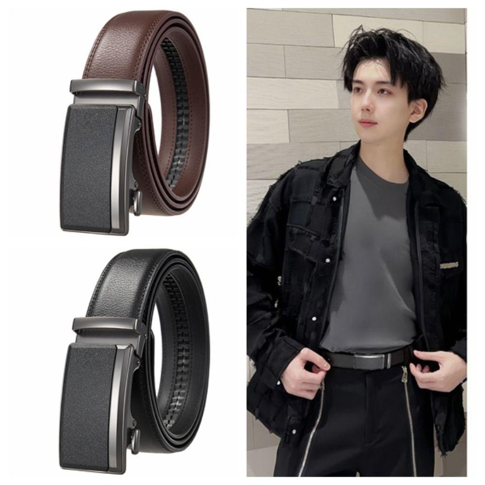 Simple Genuine Leather Belts 110/120/130cm Men's Waistband Luxury Metal Buckle Belt  Male