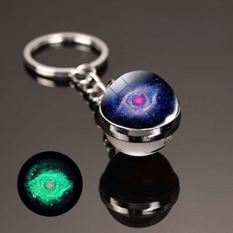 Luminous Sun Nine Planets Jupiter Milky Way Galaxy Keychain Pendant Round Double Sided Earth Keychain Bag Hanging Decor