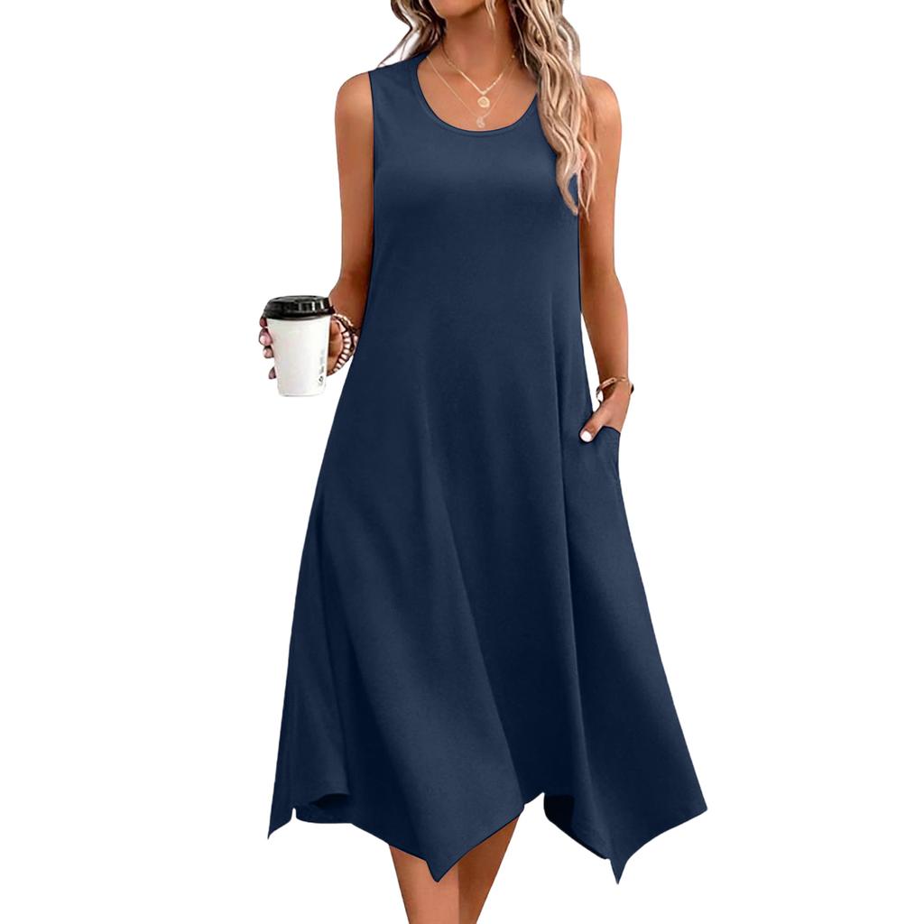 Women's Casual Dress For Summer Tank Dress Loose Beach Dress With Pockets Flare Midi Sundress