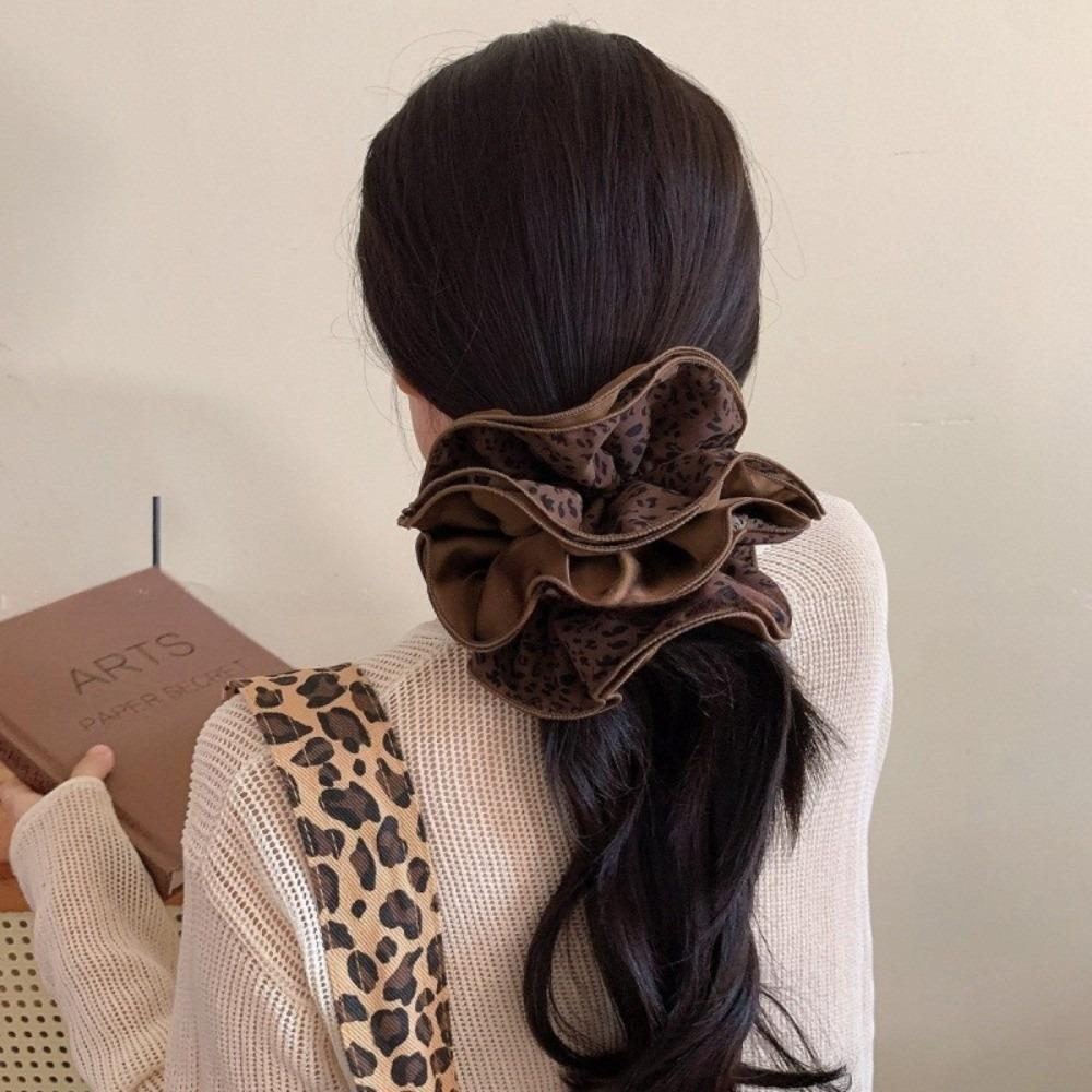 2pcs/set Double-Sided Hair Ties Plaid Hair Ropes Vintage Leopard Print Scrunchies  Commute