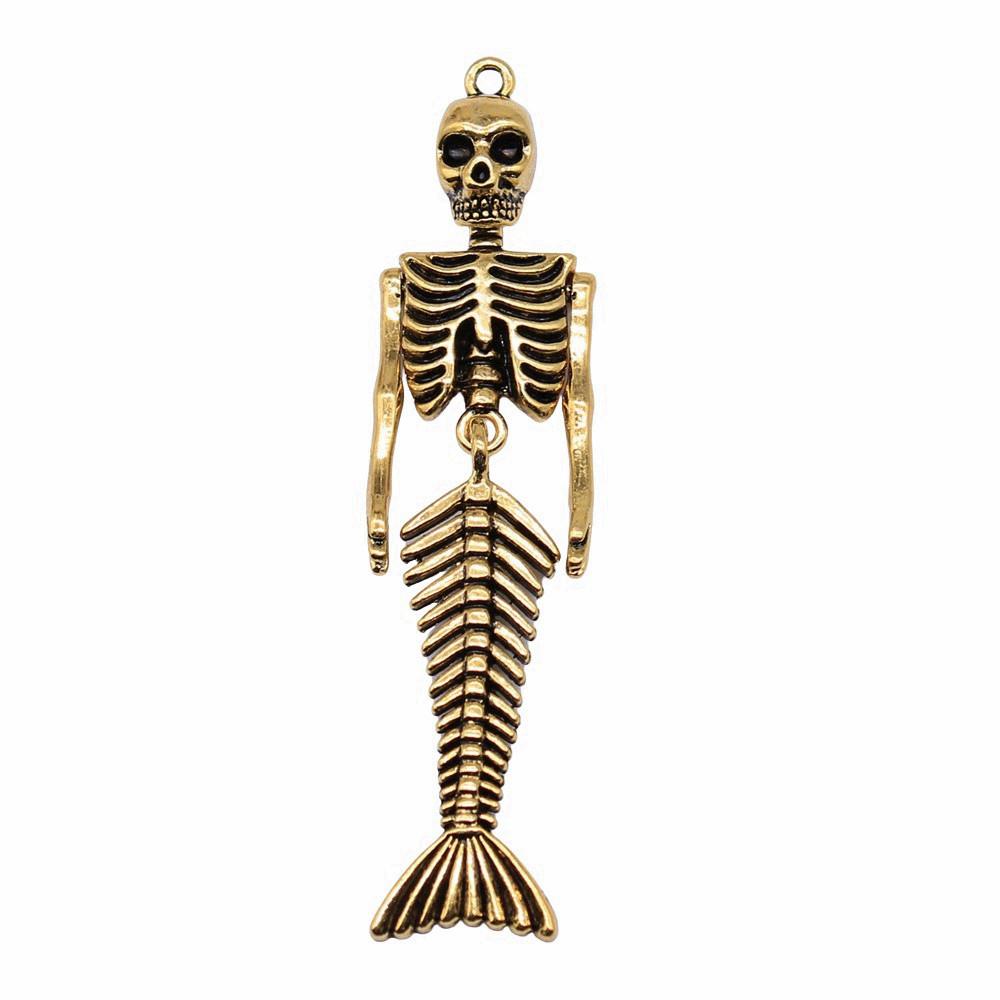 Mermaid Skeleton Charms Gothic Alloy Pendants For Halloween DIY Jewelry Accessories