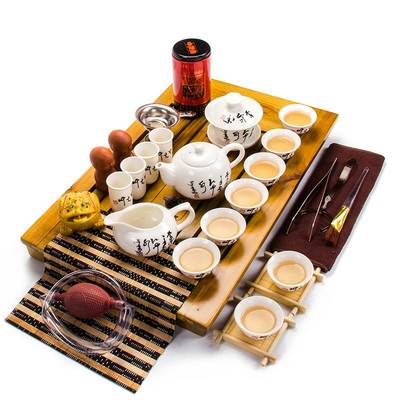 Hot Sale Yixing Ceramic Kung Fu Tea Set Solid Wood Tray Teapot Tea Suit Chinese Tea Ceremony Kung Fu Set