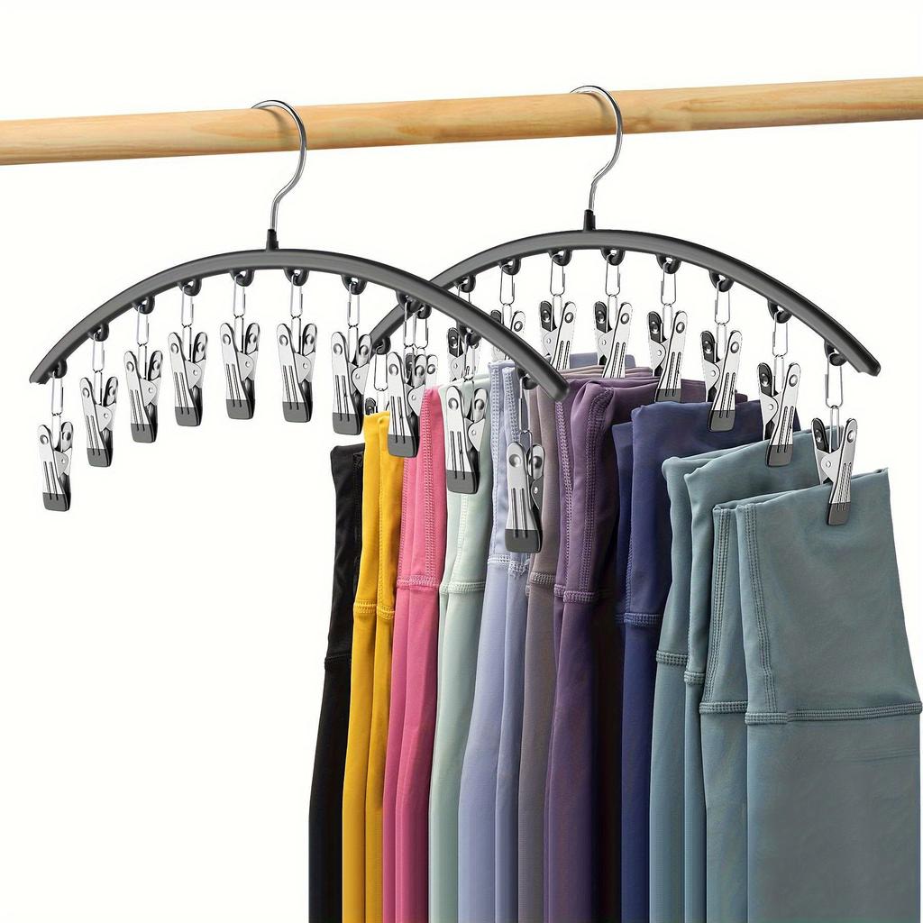 1 Stainless Steel Clothes Rack with 10 Clips for Drying Bottoms, Socks, Scarves and Belts for Home Organization for Bathroom, Bedroom, Wardrobe