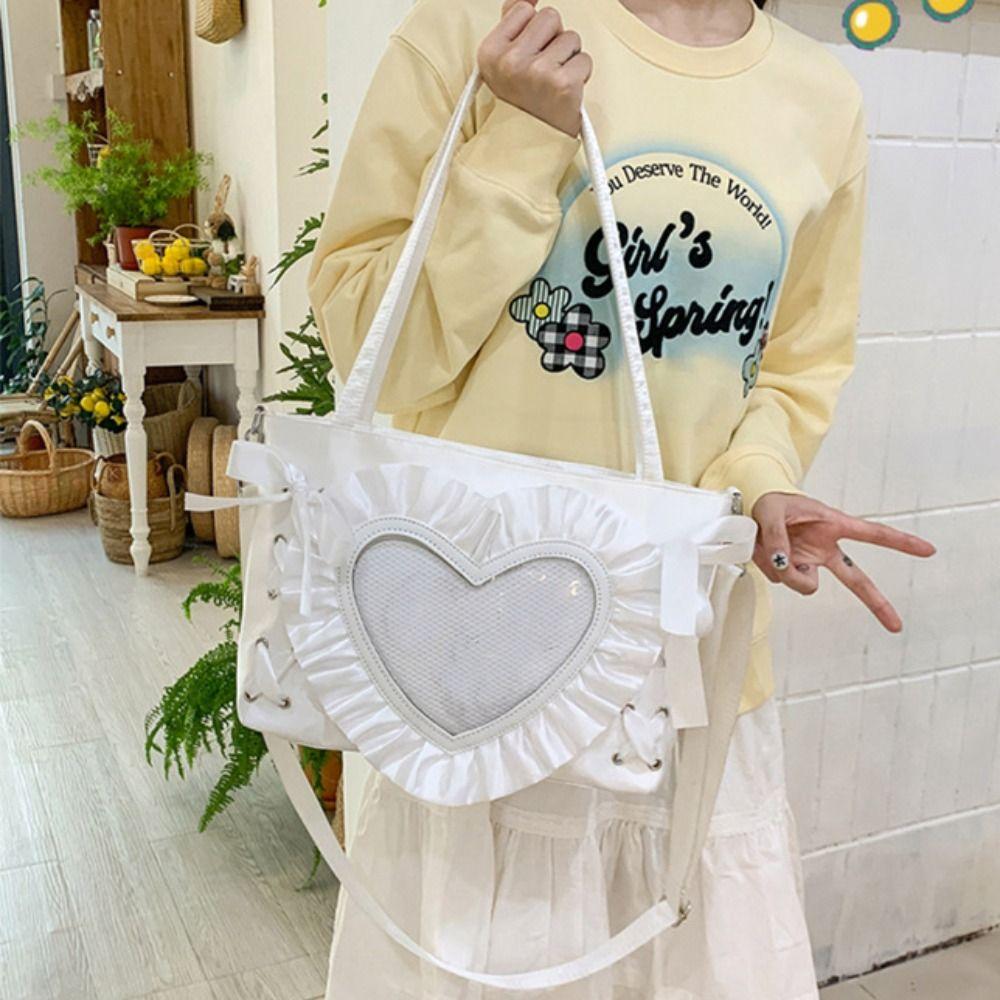 PU PVC Transparente Umhängetasche Schnürung Schleife Handtasche Kreative Anime Tragetasche Herren