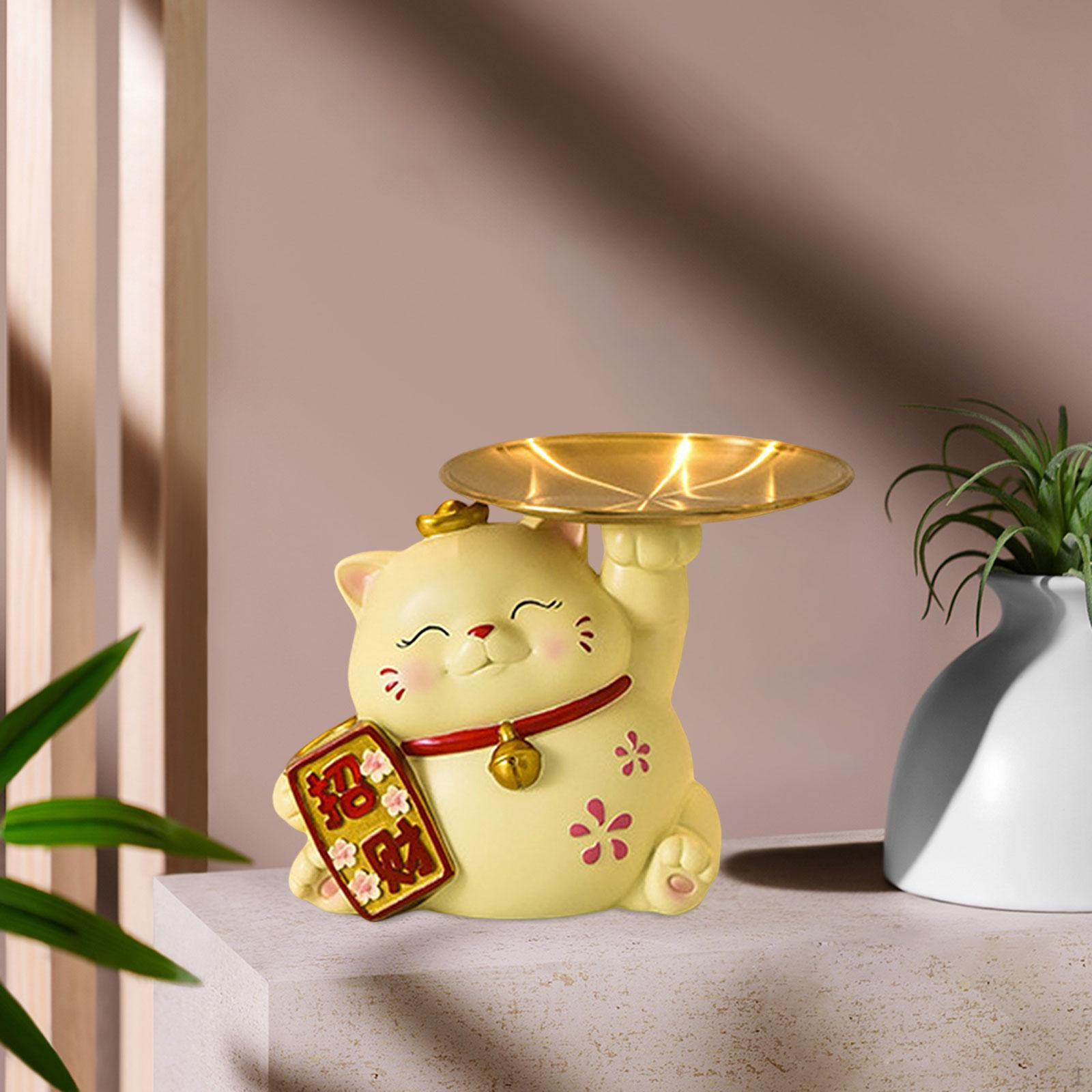 

Cat Statue Jewelry Trinket Tray Ornament Home Decoration Sundries Container Key Storage жовтий