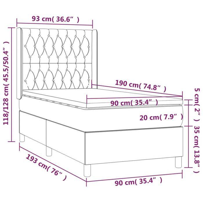 3131633 vidaXL Lit à sommier tapissier et matelas Gris clair 90x190 cm Tissu
