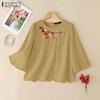 ZANZEA Women Casual Floral Embroidery Loose Summer 3/4 Sleeve Blouse