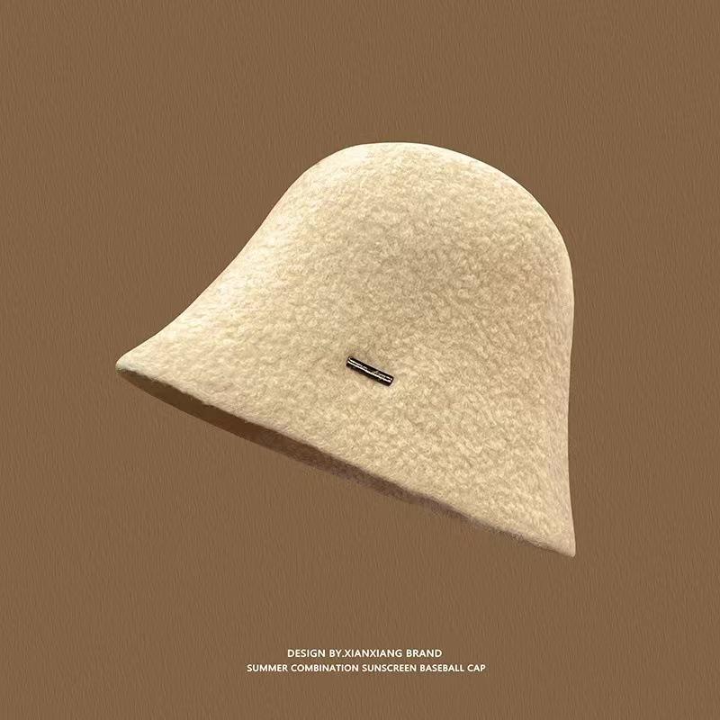 New Wool Woolen Bucket Hat, High-end British Style Women's Warm and Fashionable Bucket Hat, Small Standard Basin Hat