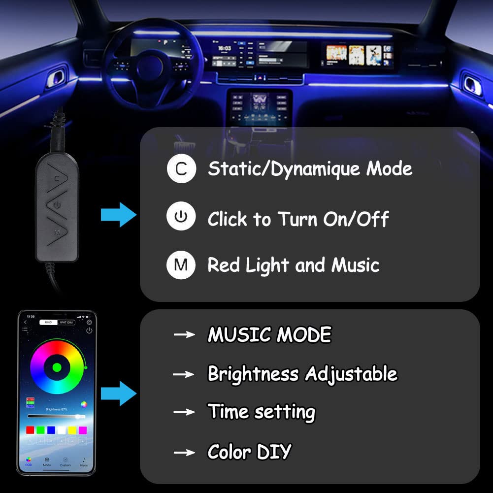 [2nd Generation] Car LED Light, Interior Ambient Light, USB Type, Atmosphere Light, 8 Color