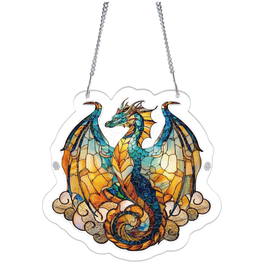 Acrylic Stained Glass Style Dragon Sun Catcher Window Hanging Ornament with Chain for Home Decoration and Gift