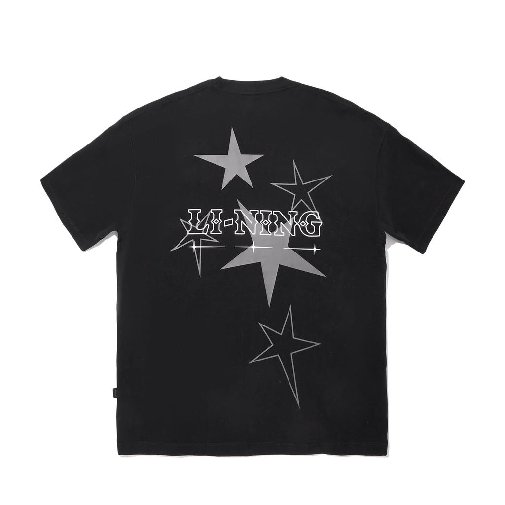 Li Ning Simple Versatile Letter Print Round Neck Loose Short Sleeve T-Shirt Unisex Tops Black AHSVB09-4