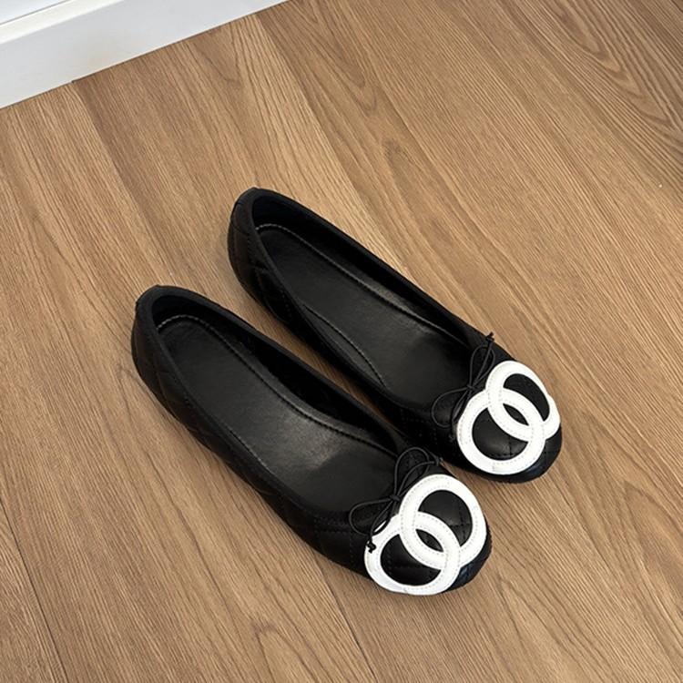 Sheepskin Model~ Genuine Leather Small Fragrance Inner Height Increase 5cm Shallow Mouth Single Shoes Retro Bow Ballet Shoes Female Grandma Shoes