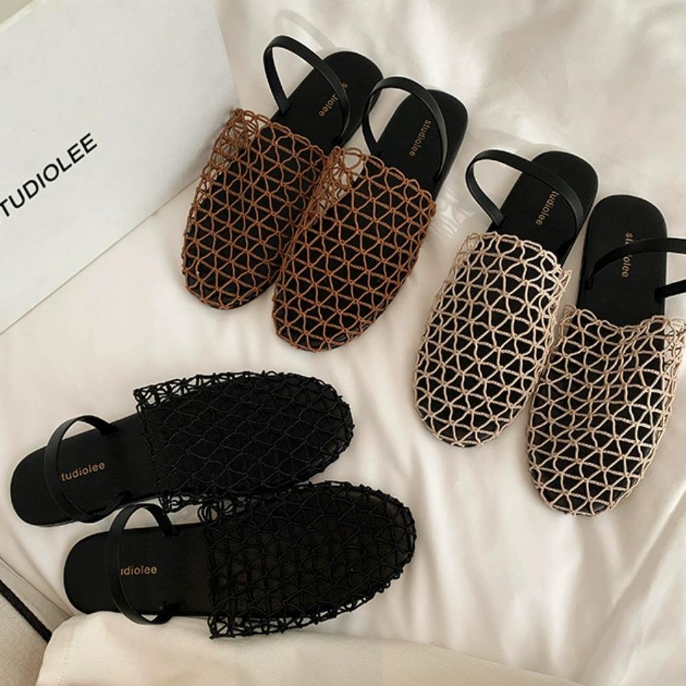 Slippers for Women 2025 Summer New Mesh Hollow Out One-piece Strap with Toe Cap Flat Sandals for Women's Mesh Slippers Women