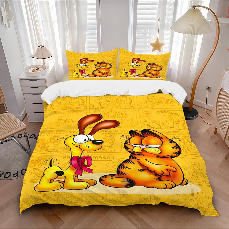 

3pcs bedding set Garfield Cartoon Comics Includes 1 Comforter+2 Pillowcases, Without Pillow Inserts, Soft Comfortable, Lightweight Breathable214 135x200cm